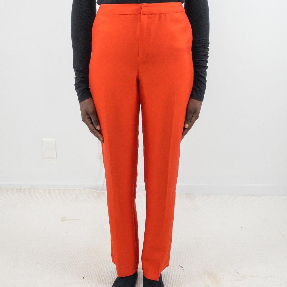 Vintage 90s S Silk Wool Slim Trousers Red